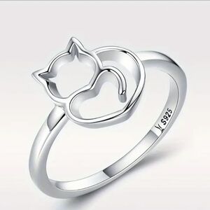 NEW- Sterling Silver 'Cat Love' Ring
